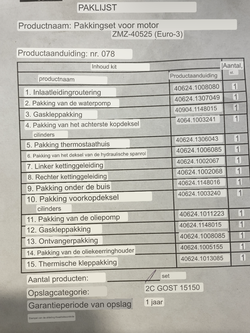 Pakkingset motor UAZ (2.7) - Schermafbeelding 2023 10 24 om 13 29 22 - ZMZ-40525 Euro3